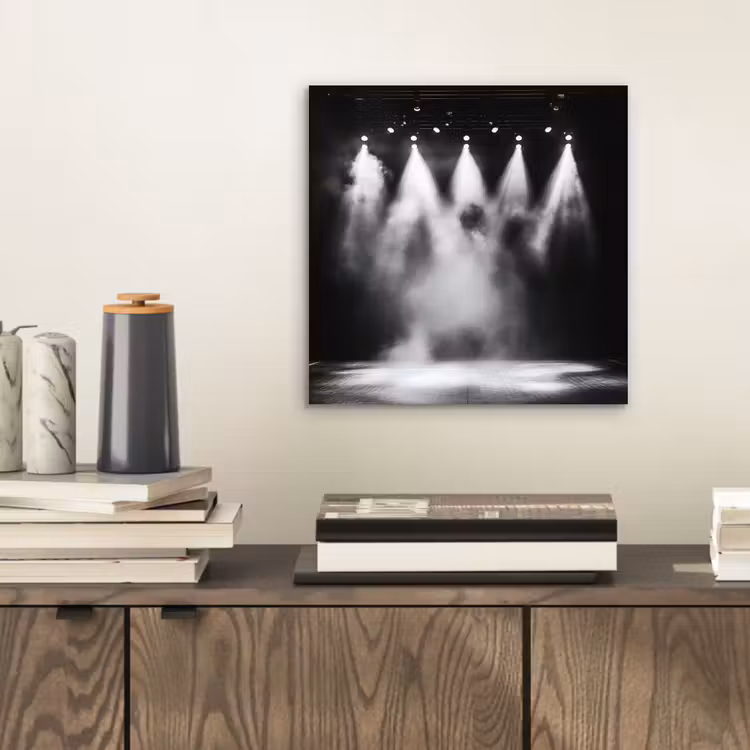 Aluminium schilderij - Theaterzaal - Mist - Spotlights - Zwart — 2