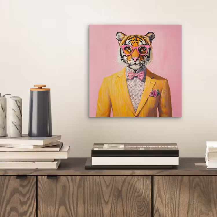 Aluminium schilderij - Tijger - Bril - Geel - Jasje — 2