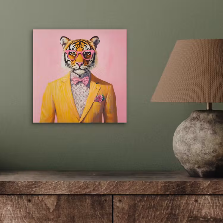 Aluminium schilderij - Tijger - Bril - Geel - Jasje — 3
