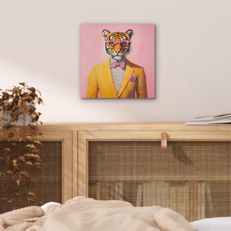 Aluminium schilderij - Tijger - Bril - Geel - Jasje — 4