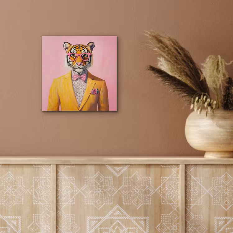 Aluminium schilderij - Tijger - Bril - Geel - Jasje — 5