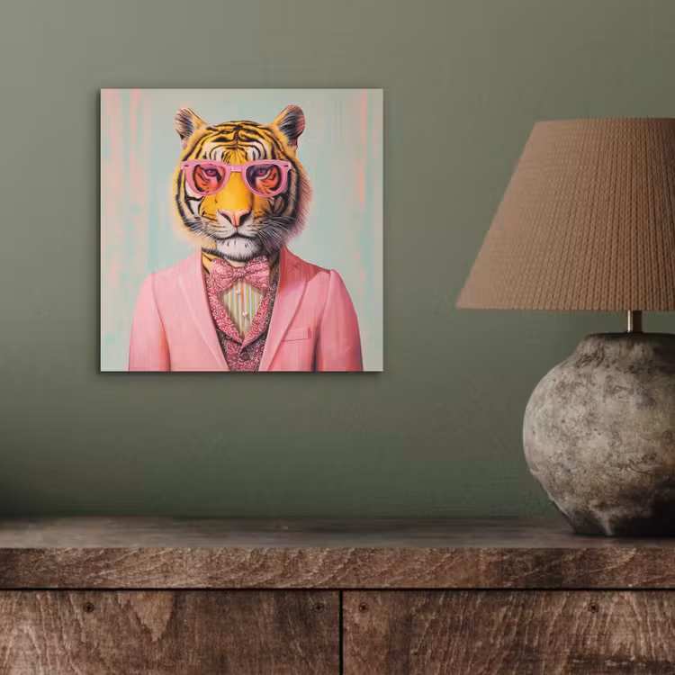 Aluminium schilderij - Tijger - Strik - Jasje - Roze — 3