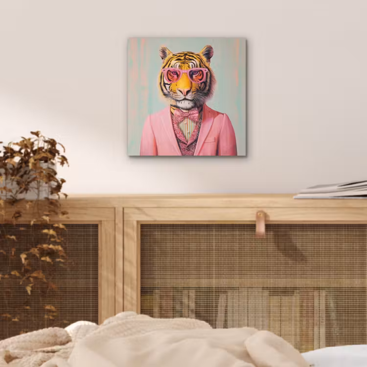 Aluminium schilderij - Tijger - Strik - Jasje - Roze — 4