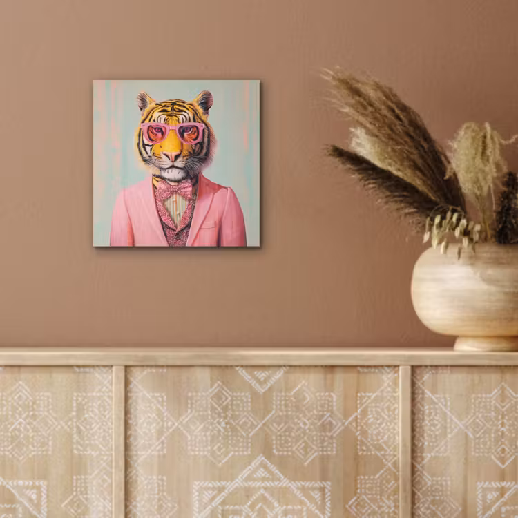 Aluminium schilderij - Tijger - Strik - Jasje - Roze — 5