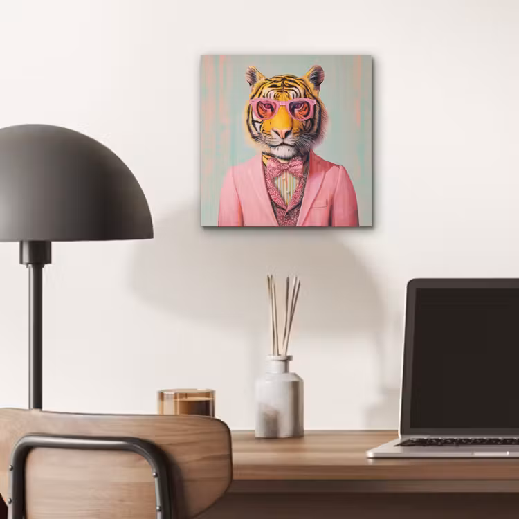Aluminium schilderij - Tijger - Strik - Jasje - Roze — 6