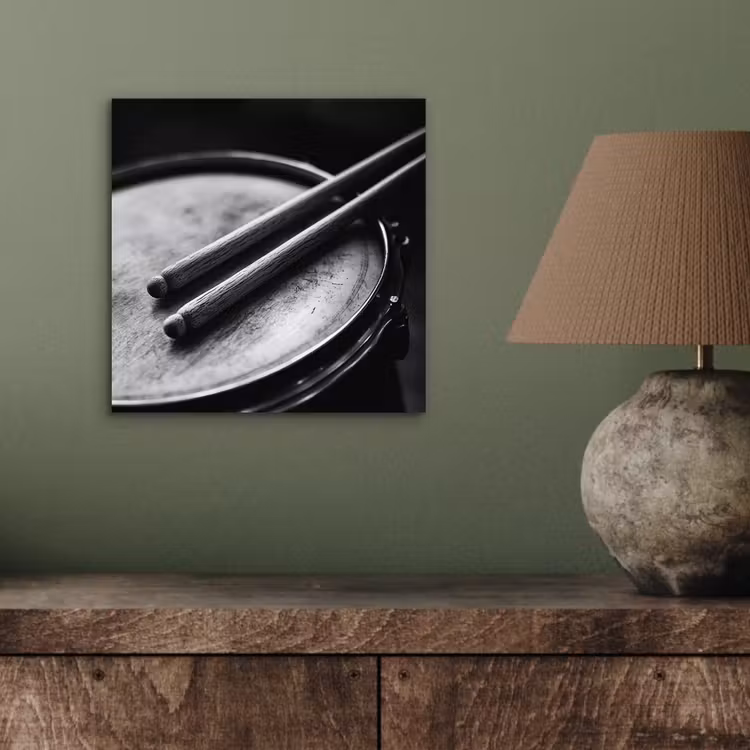 Aluminium schilderij - Trommel - Close-up - Drumstokken - Zwart — 3