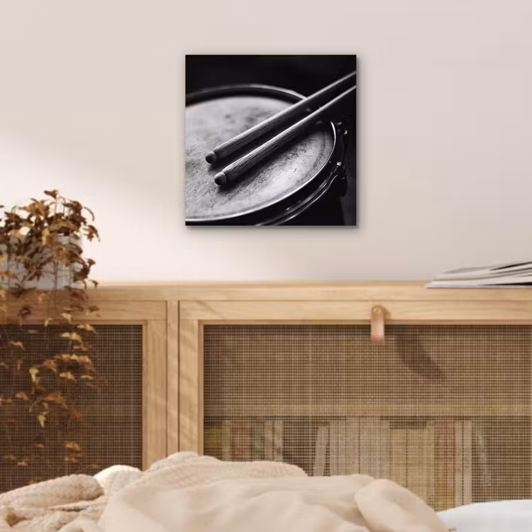 Aluminium schilderij - Trommel - Close-up - Drumstokken - Zwart — 4
