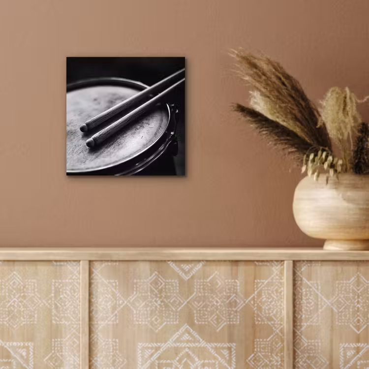 Aluminium schilderij - Trommel - Close-up - Drumstokken - Zwart — 5