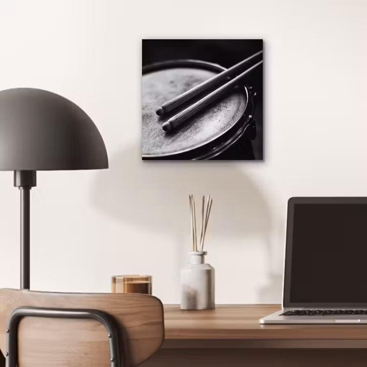 Aluminium schilderij - Trommel - Close-up - Drumstokken - Zwart — 6