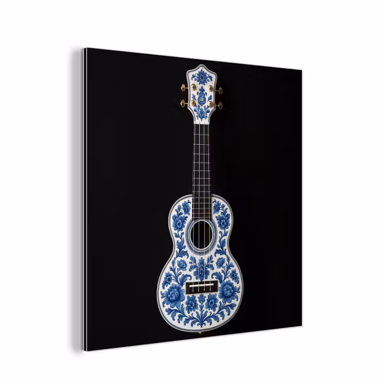 Aluminium schilderij - Ukelele - Delfts - Blauw - Muziek — 1
