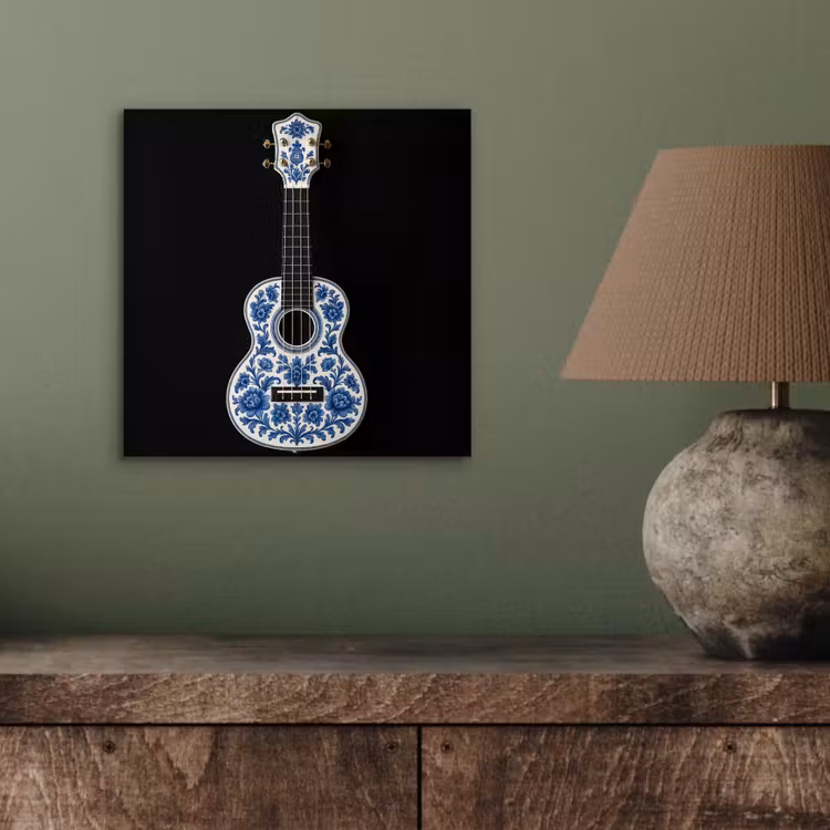 Aluminium schilderij - Ukelele - Delfts - Blauw - Muziek — 3