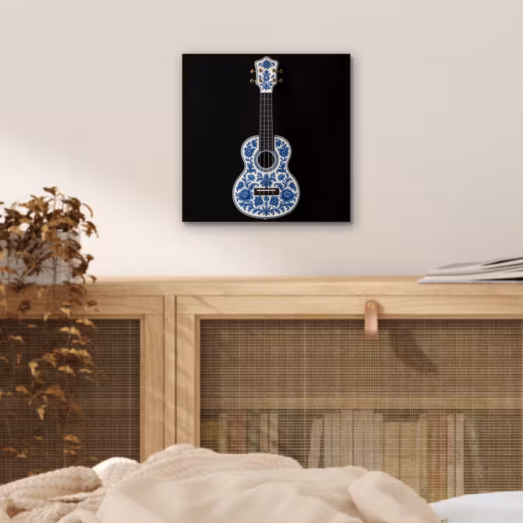 Aluminium schilderij - Ukelele - Delfts - Blauw - Muziek — 4