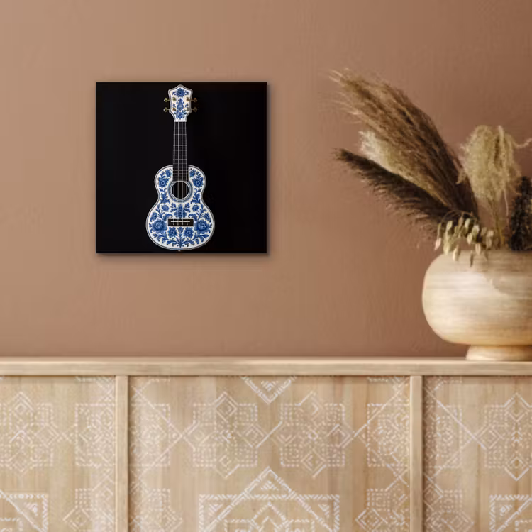 Aluminium schilderij - Ukelele - Delfts - Blauw - Muziek — 5