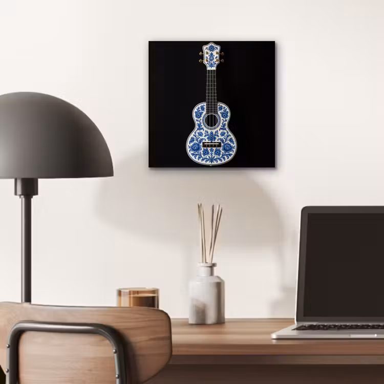 Aluminium schilderij - Ukelele - Delfts - Blauw - Muziek — 6