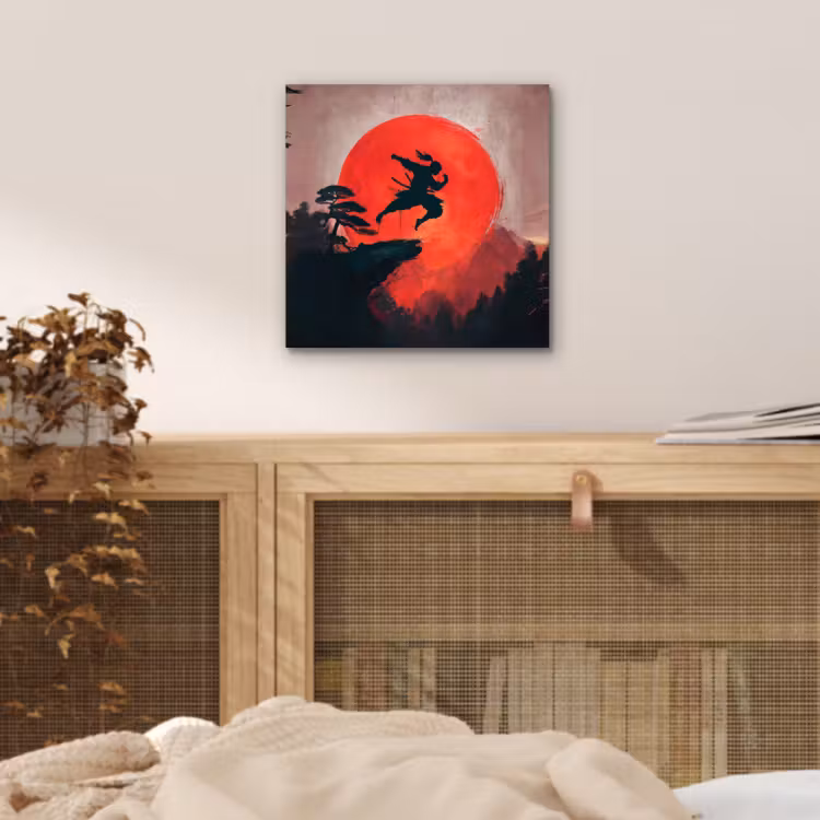 Aluminium schilderij - Zon - Krijger - Bomen - Bergen — 4