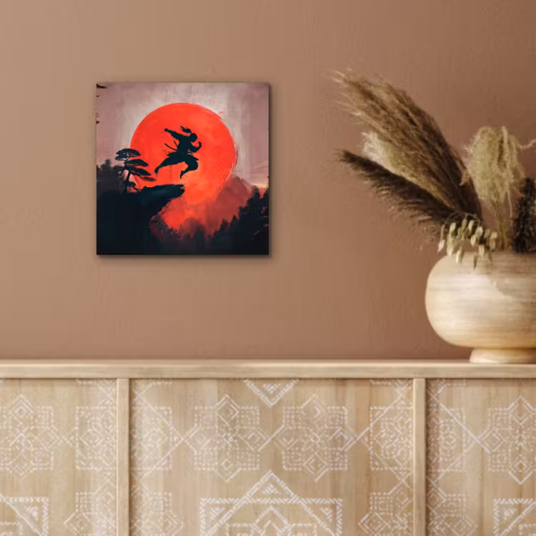 Aluminium schilderij - Zon - Krijger - Bomen - Bergen — 5