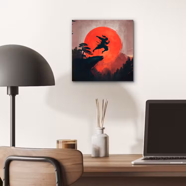 Aluminium schilderij - Zon - Krijger - Bomen - Bergen — 6