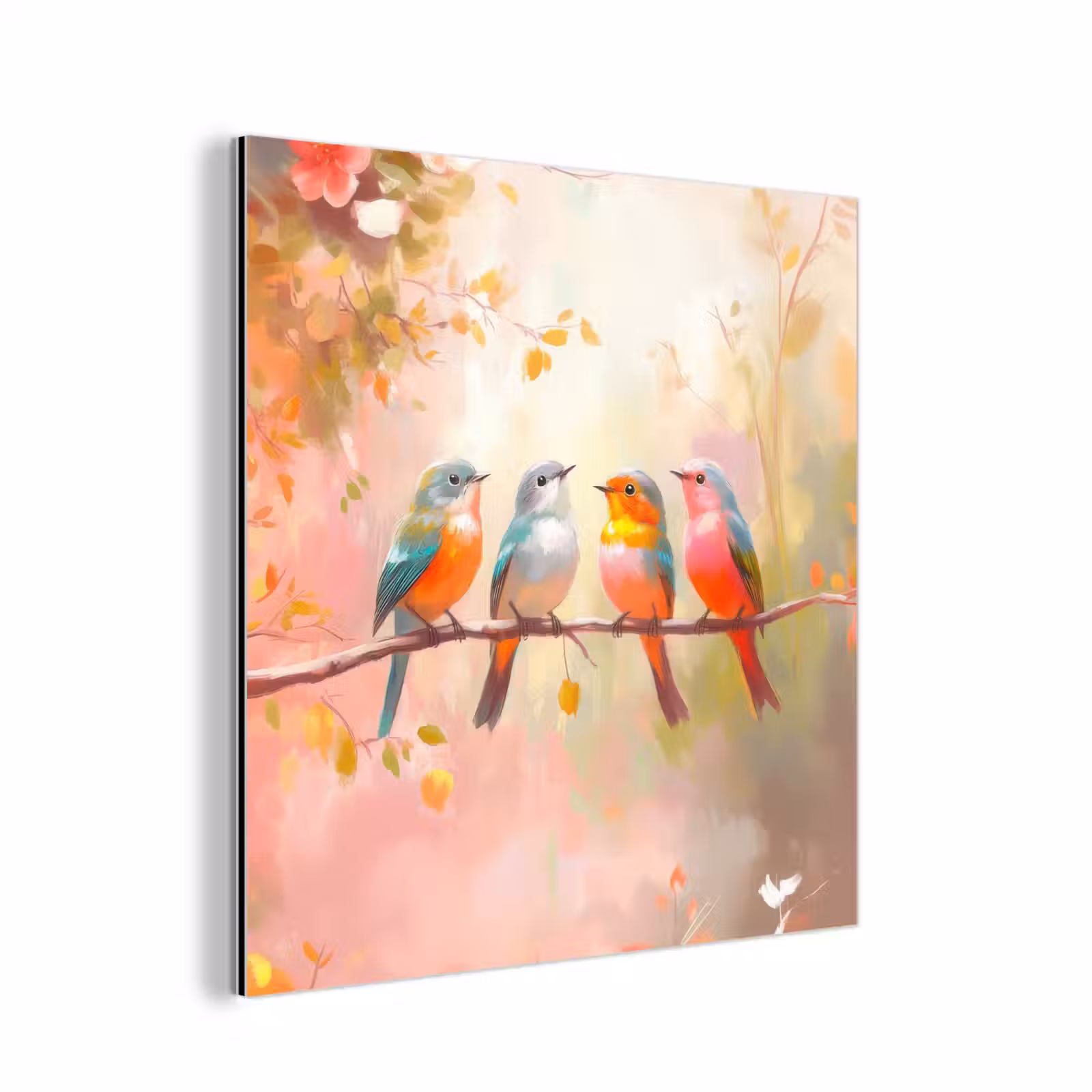 Aluminium schilderij - Vogels - Kleurrijk - Tak — 1