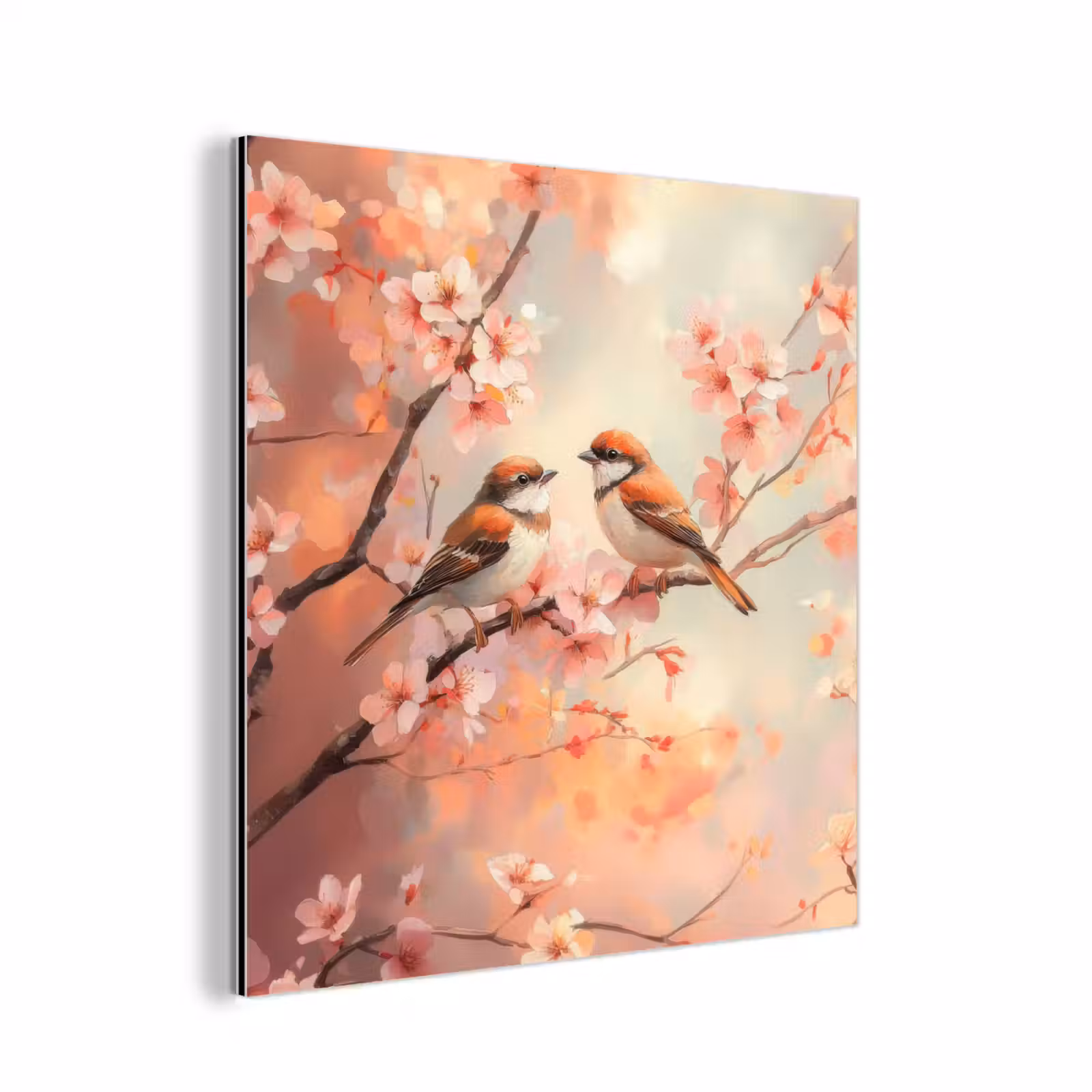 Aluminium schilderij - Vogels - Romantic - Bloesemtak — 1