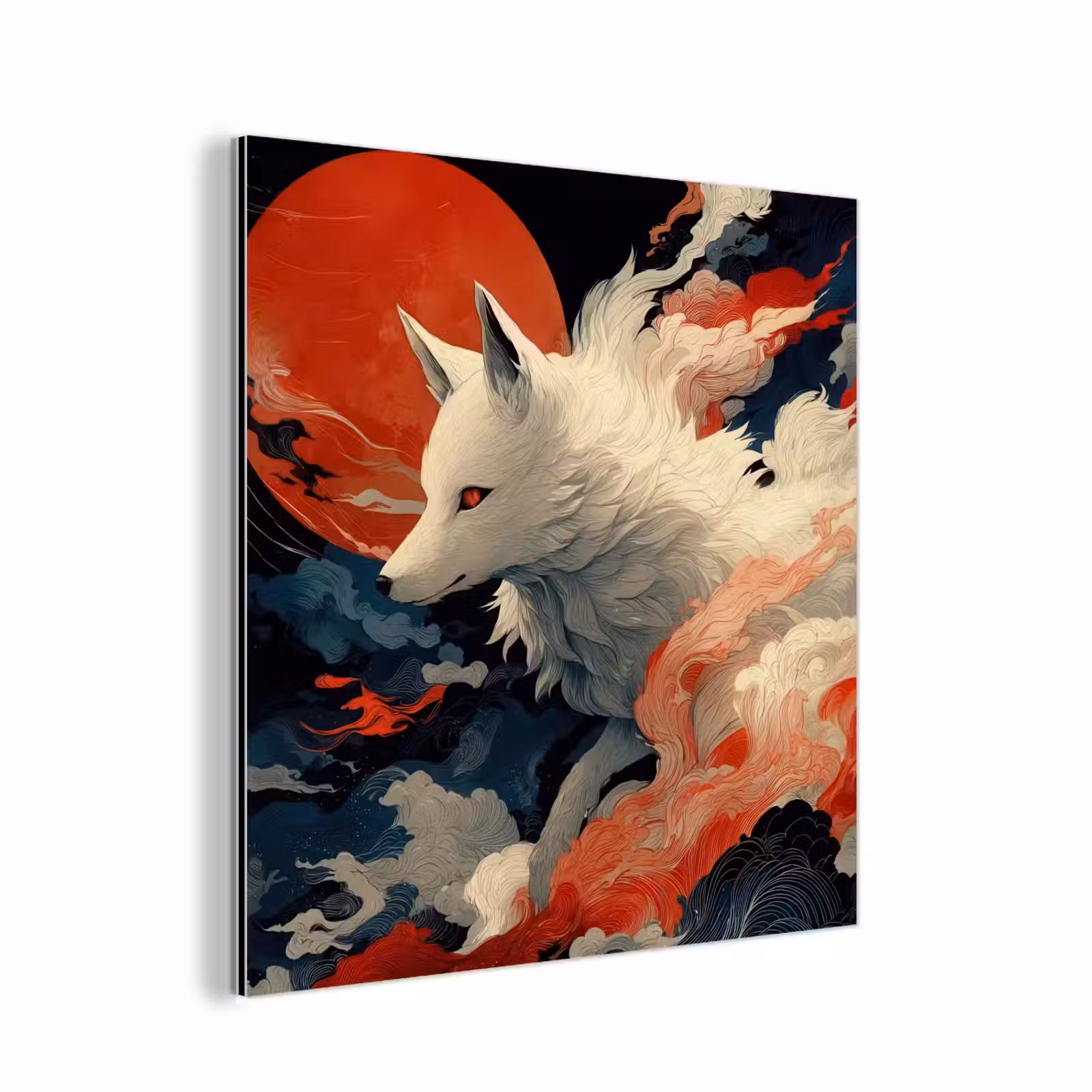 Aluminium schilderij - Witte vos - wolken - maan — 1