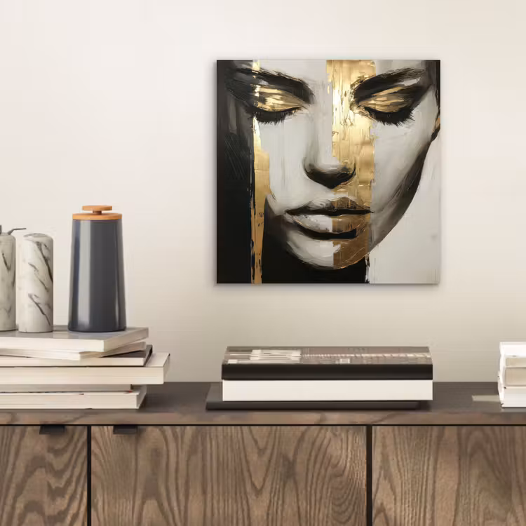 Aluminium schilderij - Ogen - Gezicht - Goud - Strepen — 2
