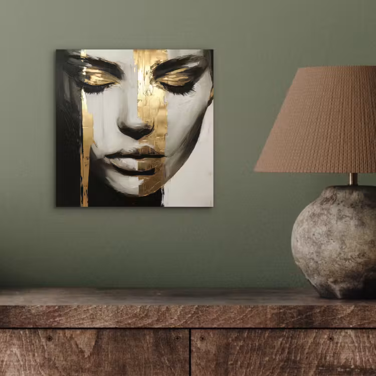 Aluminium schilderij - Ogen - Gezicht - Goud - Strepen — 3