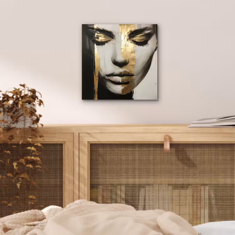 Aluminium schilderij - Ogen - Gezicht - Goud - Strepen — 4