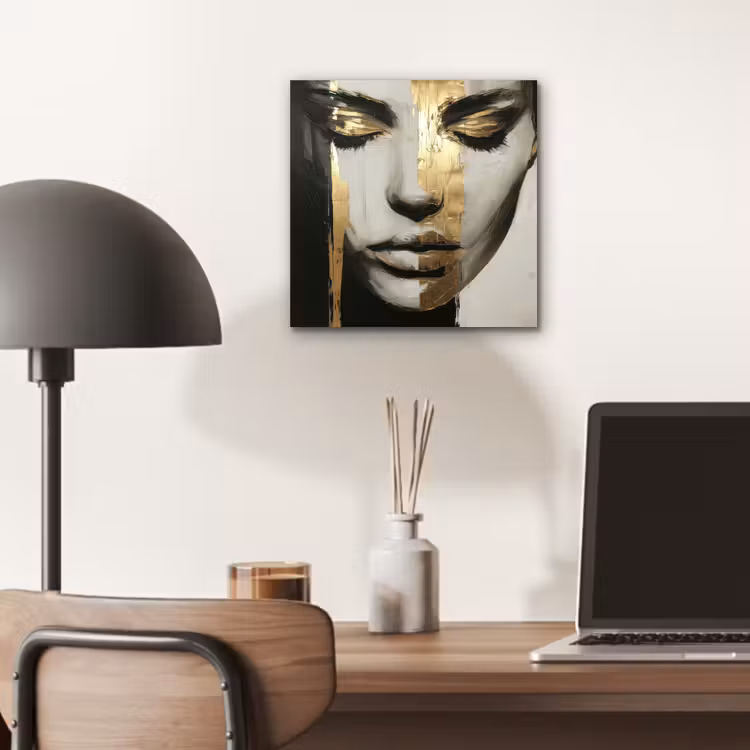 Aluminium schilderij - Ogen - Gezicht - Goud - Strepen — 6