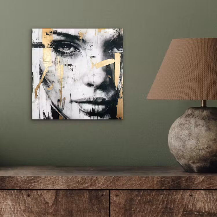 Aluminium schilderij - Portret - Vrouw - Penseelstreken - Goud — 3