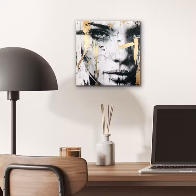 Aluminium schilderij - Portret - Vrouw - Penseelstreken - Goud — 6