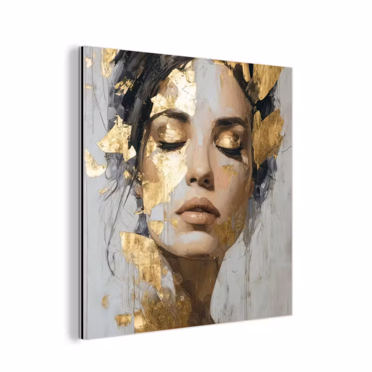 Aluminium schilderij - Sierlijk - Vrouw - Goud - Ogen — 1