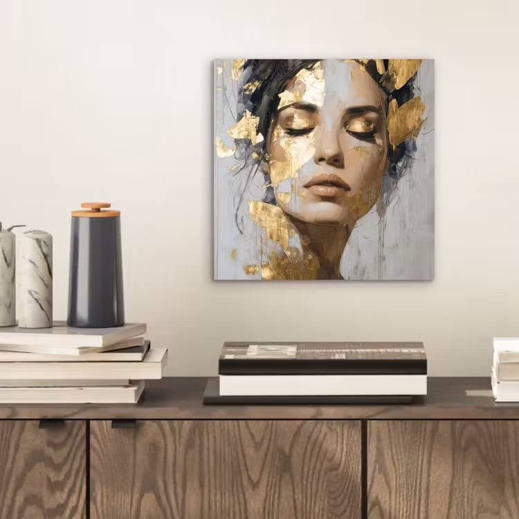 Aluminium schilderij - Sierlijk - Vrouw - Goud - Ogen — 2