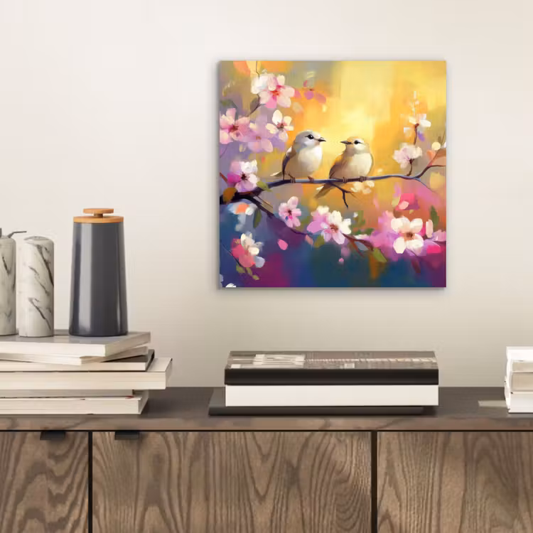 Aluminium schilderij - Vogels - Bloemen - Roze — 2