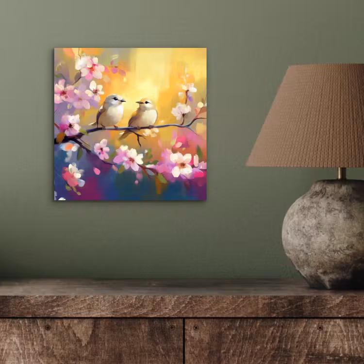 Aluminium schilderij - Vogels - Bloemen - Roze — 3