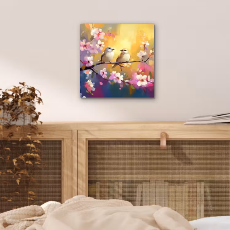 Aluminium schilderij - Vogels - Bloemen - Roze — 4