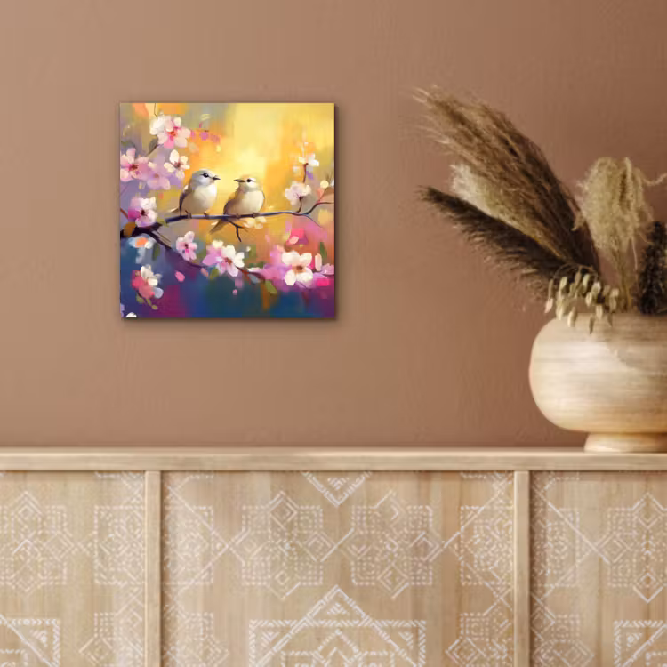 Aluminium schilderij - Vogels - Bloemen - Roze — 5