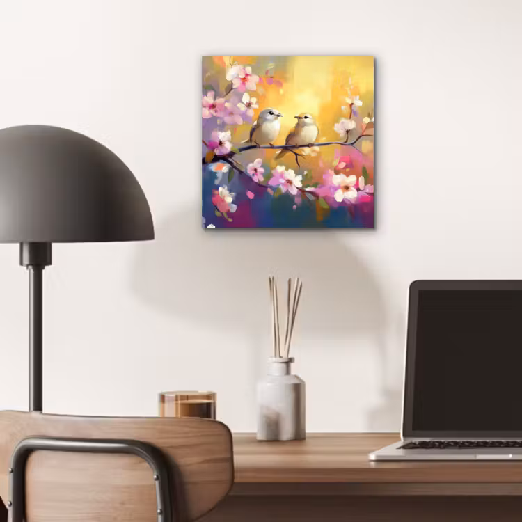 Aluminium schilderij - Vogels - Bloemen - Roze — 6