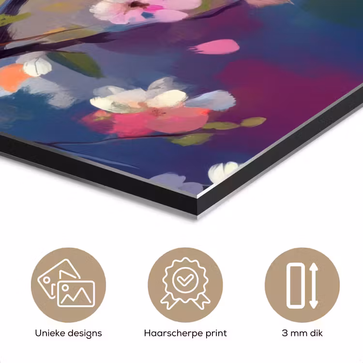 Aluminium schilderij - Vogels - Bloemen - Roze — 7