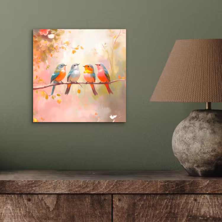 Aluminium schilderij - Vogels - Kleurrijk - Tak — 3