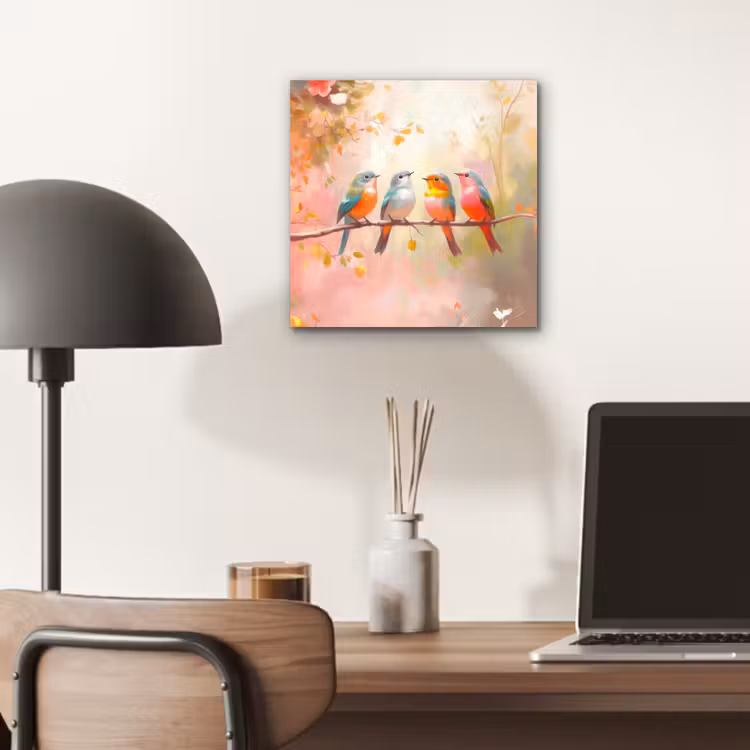 Aluminium schilderij - Vogels - Kleurrijk - Tak — 6