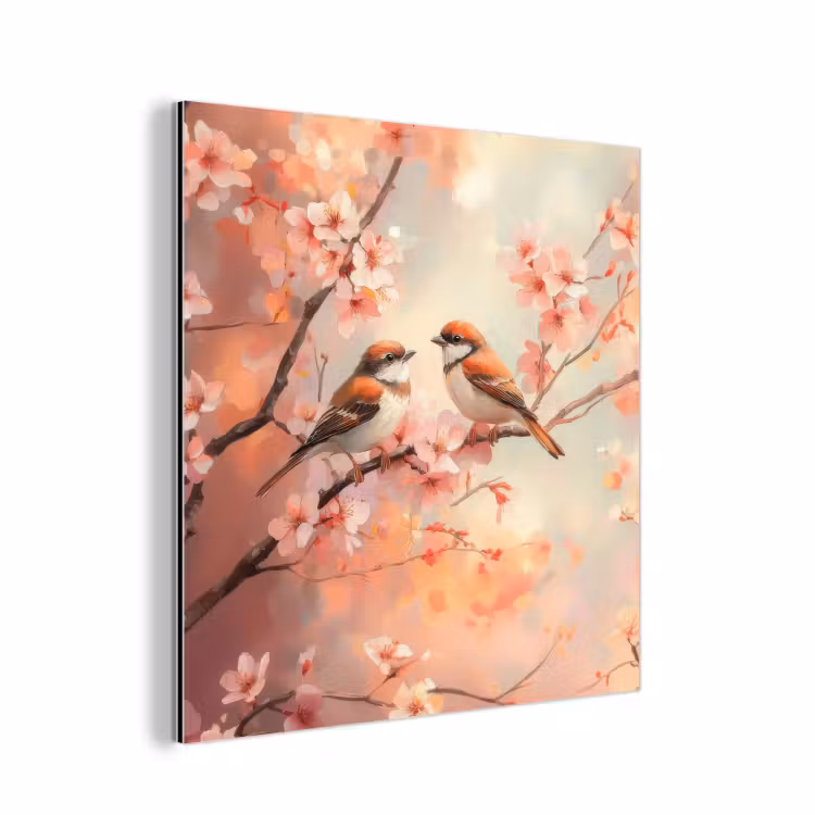 Aluminium schilderij - Vogels - Romantic - Bloesemtak — 1