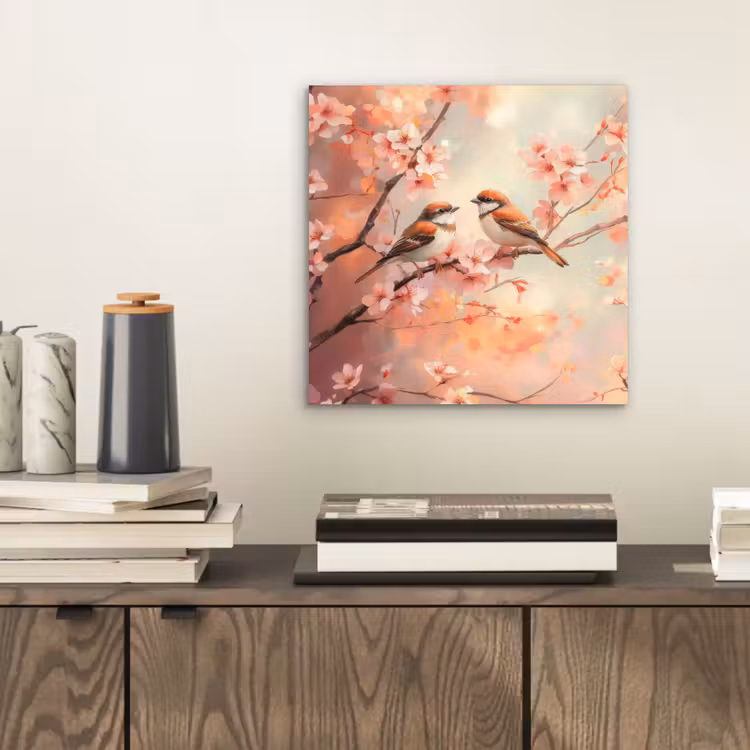 Aluminium schilderij - Vogels - Romantic - Bloesemtak — 2