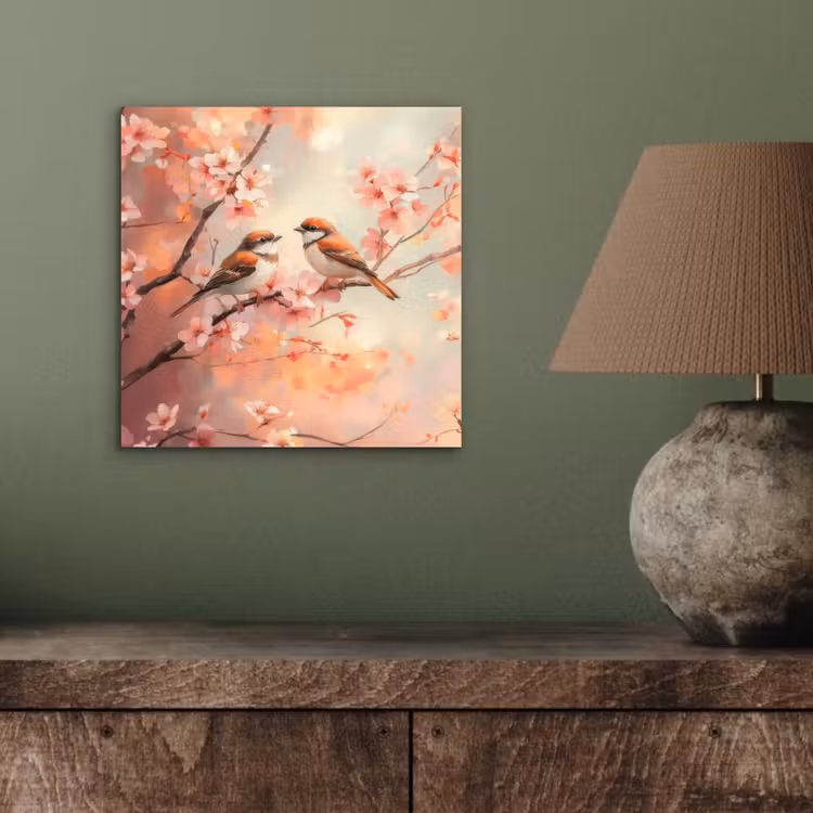 Aluminium schilderij - Vogels - Romantic - Bloesemtak — 3