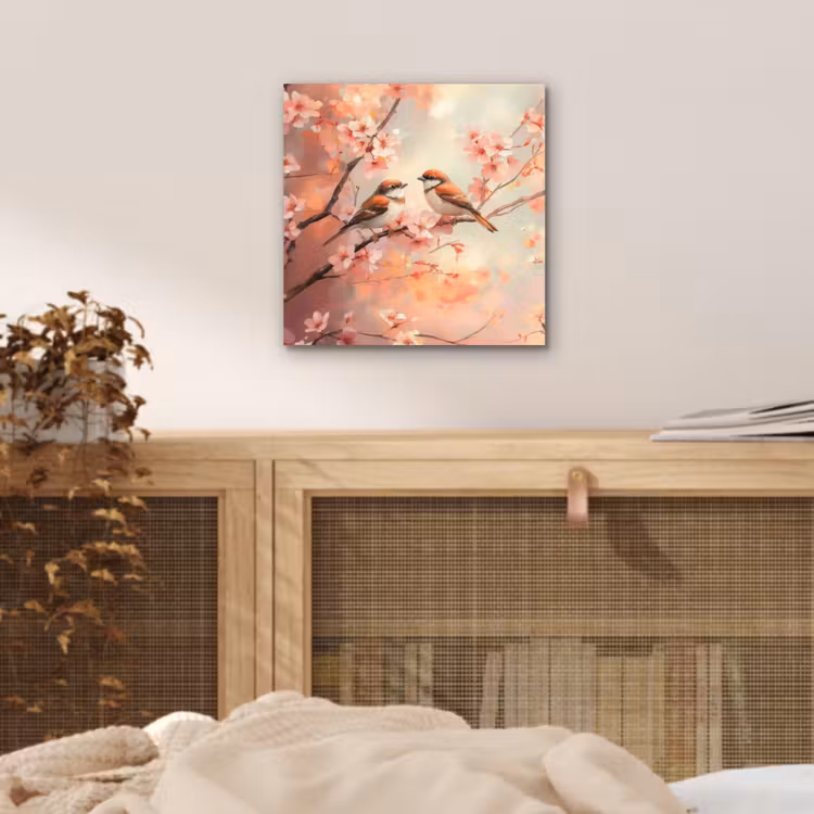 Aluminium schilderij - Vogels - Romantic - Bloesemtak — 4