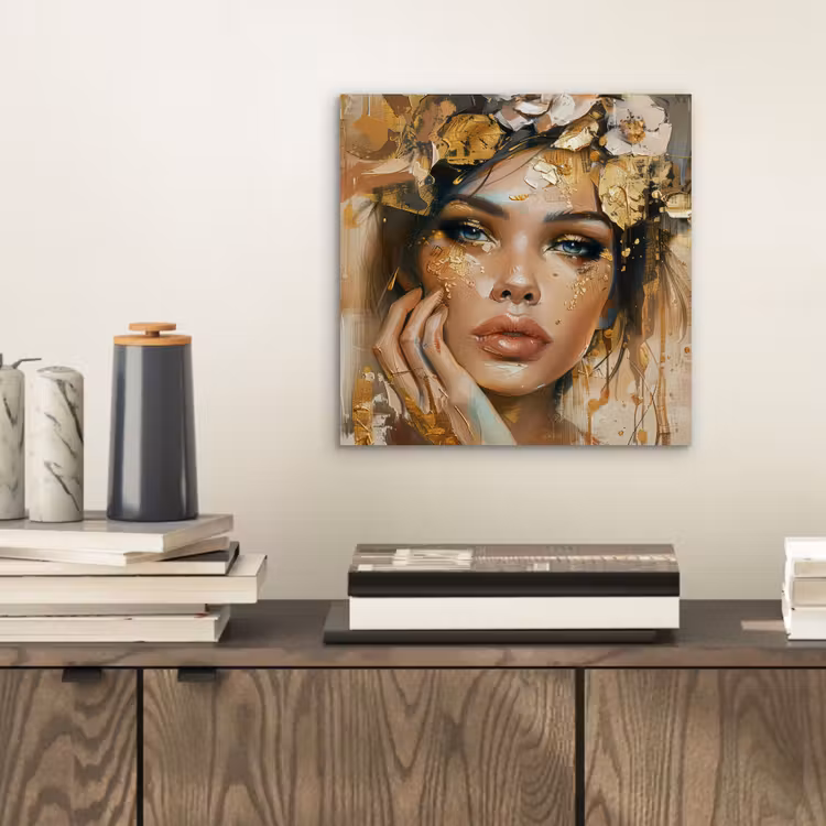 Aluminium schilderij - Vrouw - Bloemen - Goud - Portret — 2