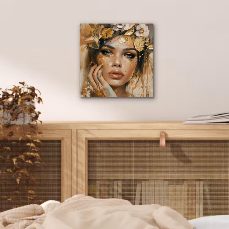 Aluminium schilderij - Vrouw - Bloemen - Goud - Portret — 4