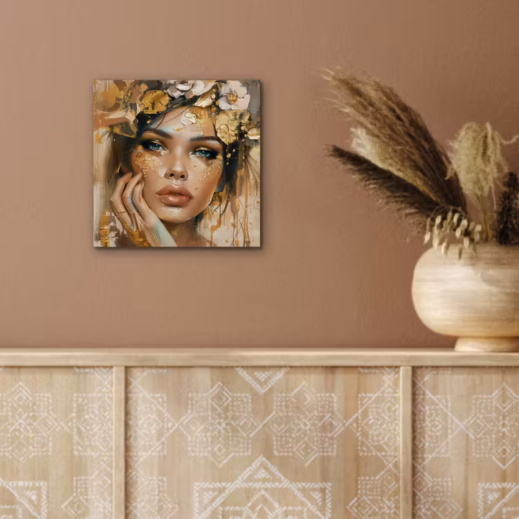 Aluminium schilderij - Vrouw - Bloemen - Goud - Portret — 5