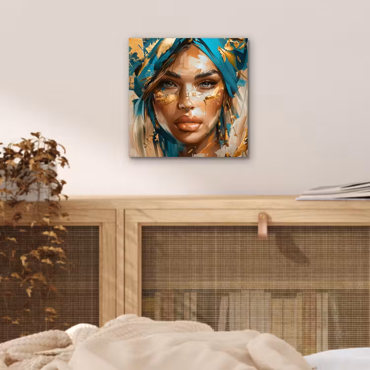 Aluminium schilderij - Vrouw - Portret - Goud - Luxe - Blauw — 4