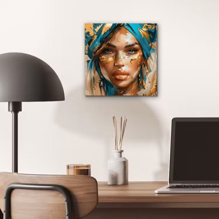 Aluminium schilderij - Vrouw - Portret - Goud - Luxe - Blauw — 6