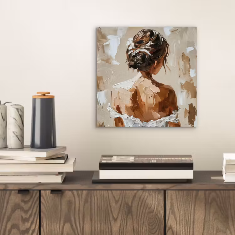Aluminium schilderij - Vrouw - Verf - Abstract - Beige - Modern — 2